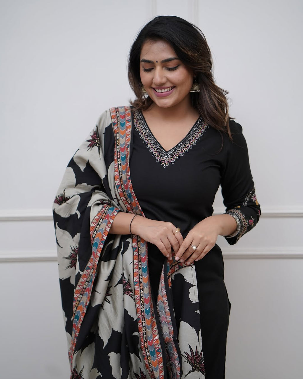 Vellora Viscose Silk Black Daily Wear Sequins Work Readymade Kurti Set - Distacart