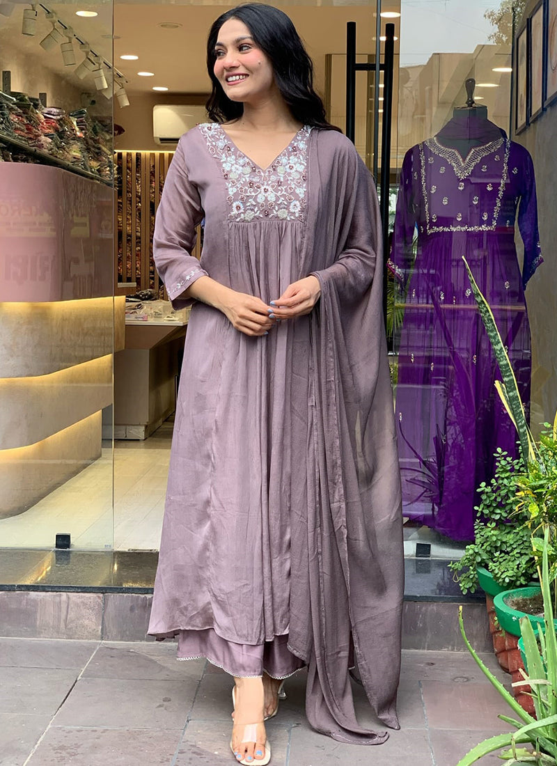 Vellora Viscose Chinnon Brown Daily Wear Sequins Work Readymade Kurti Set - Distacart