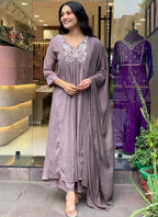 Vellora Viscose Chinnon Brown Daily Wear Sequins Work Readymade Kurti Set - Distacart
