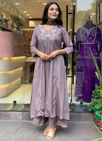 Vellora Viscose Chinnon Brown Daily Wear Sequins Work Readymade Kurti Set - Distacart