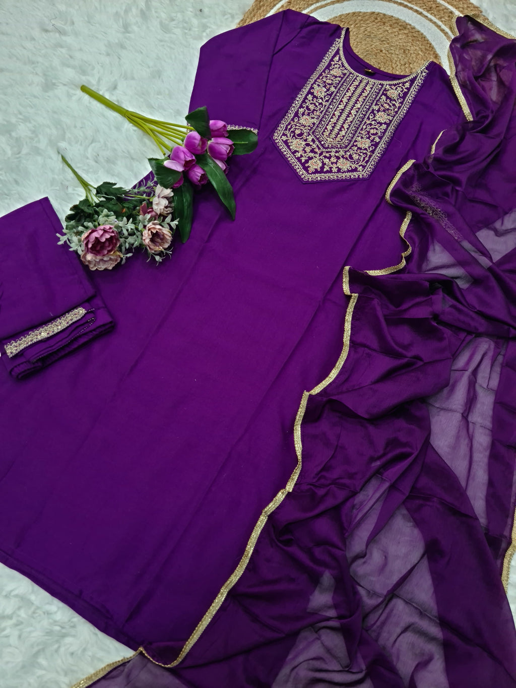 Vellora Rayon Slub Purple Daily Wear Sequins Work Readymade Suit - Distacart