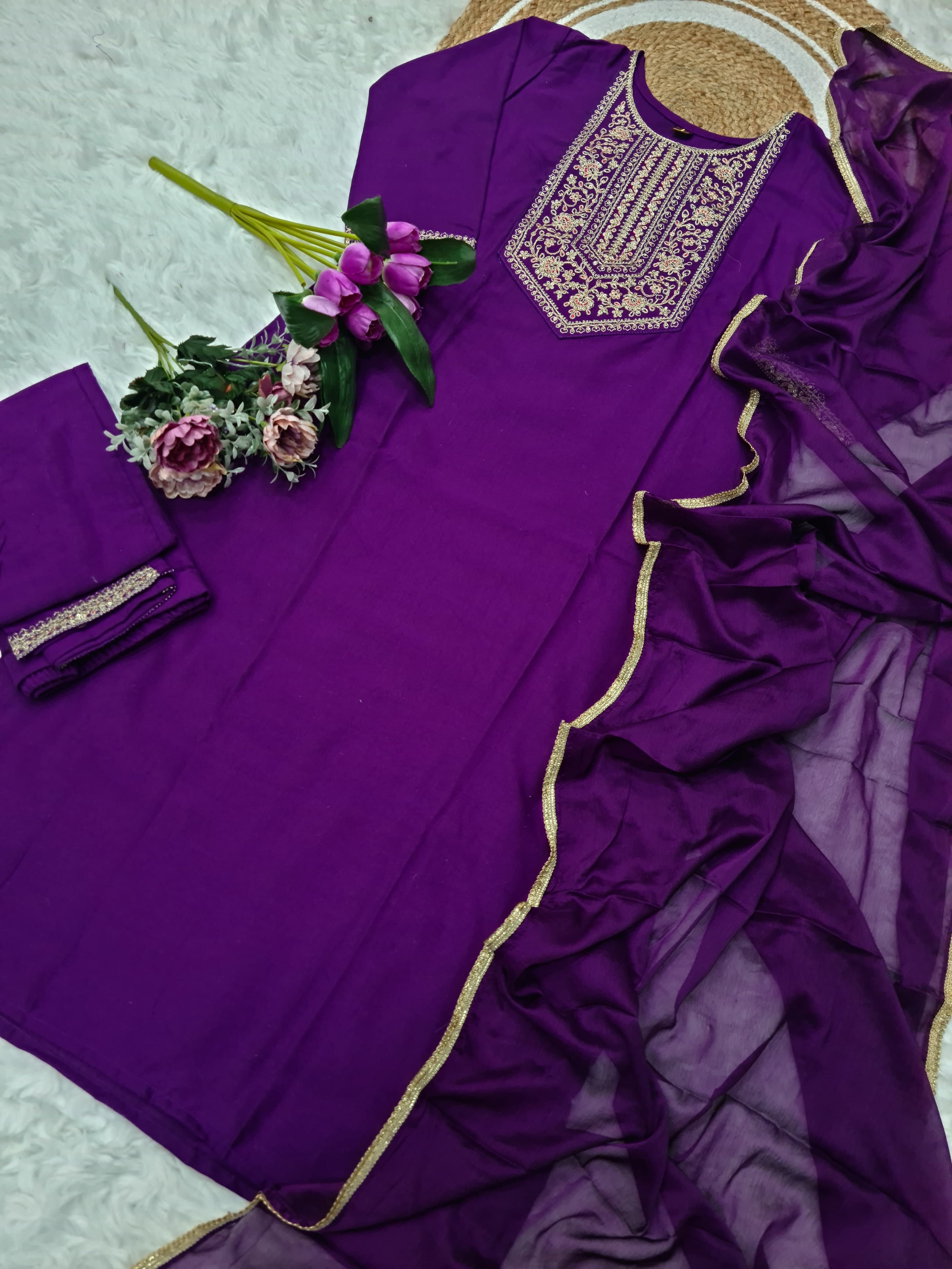 Vellora Rayon Slub Purple Daily Wear Sequins Work Readymade Suit - Distacart