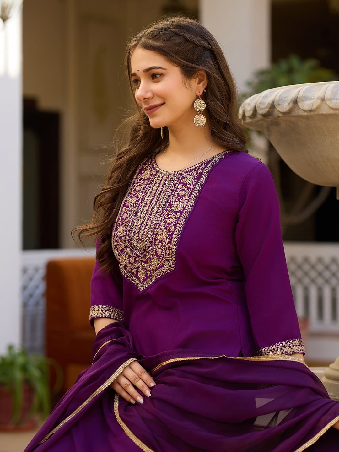Vellora Rayon Slub Purple Daily Wear Sequins Work Readymade Suit - Distacart