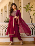 Vellora Rayon Slub Maroon Daily Wear Sequins Work Readymade Suit - Distacart