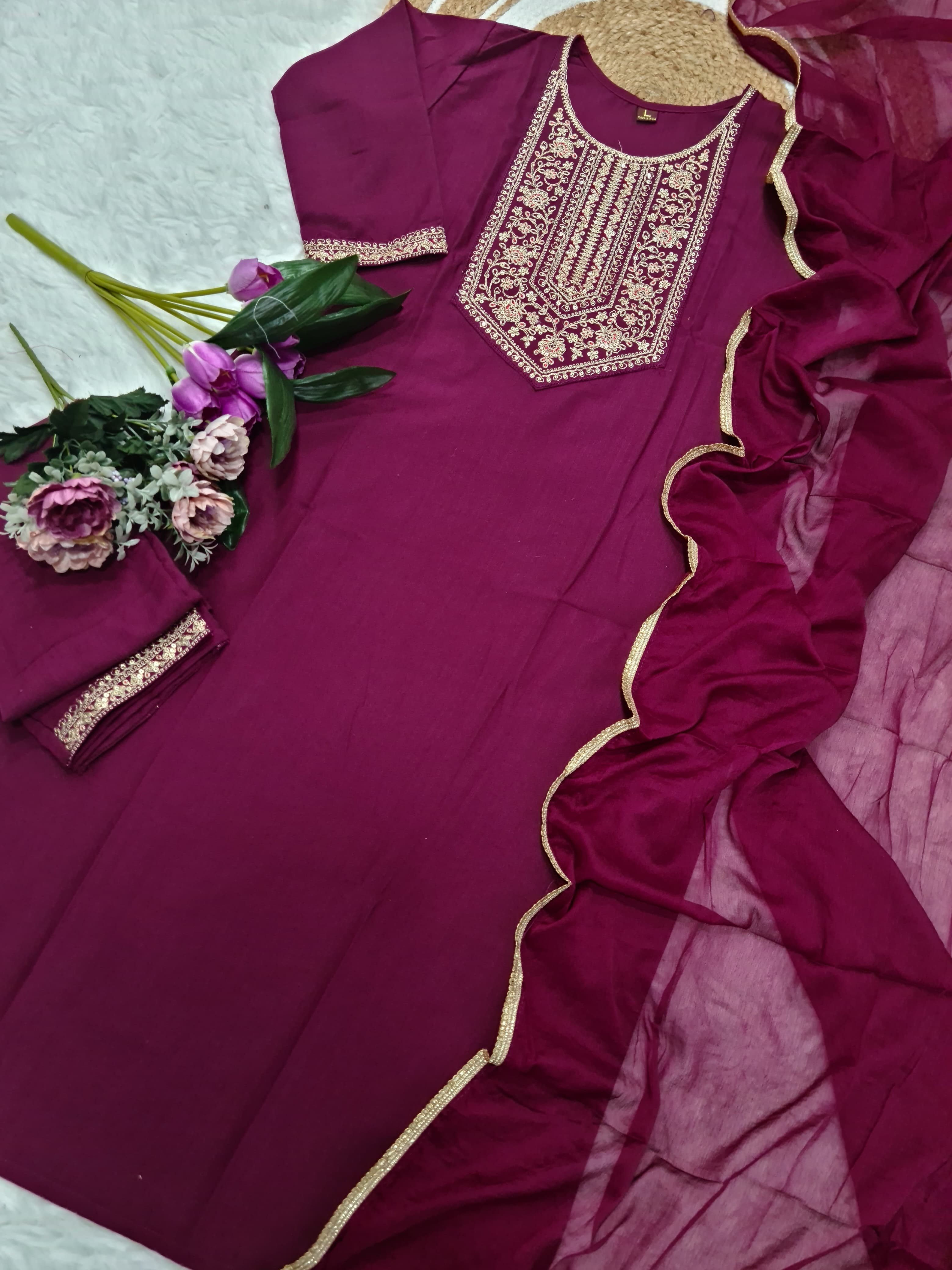 Vellora Rayon Slub Maroon Daily Wear Sequins Work Readymade Suit - Distacart