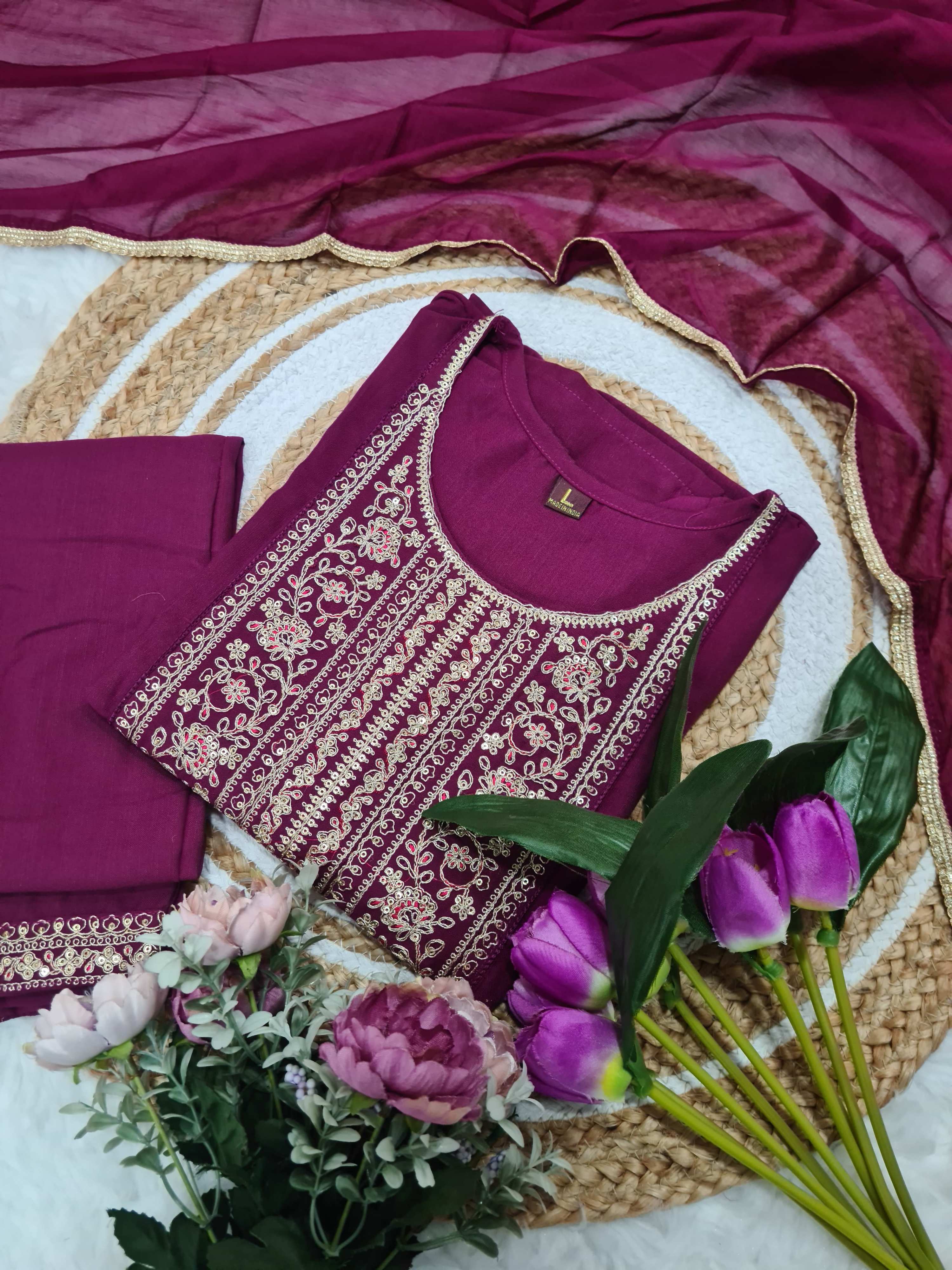 Vellora Rayon Slub Maroon Daily Wear Sequins Work Readymade Suit - Distacart