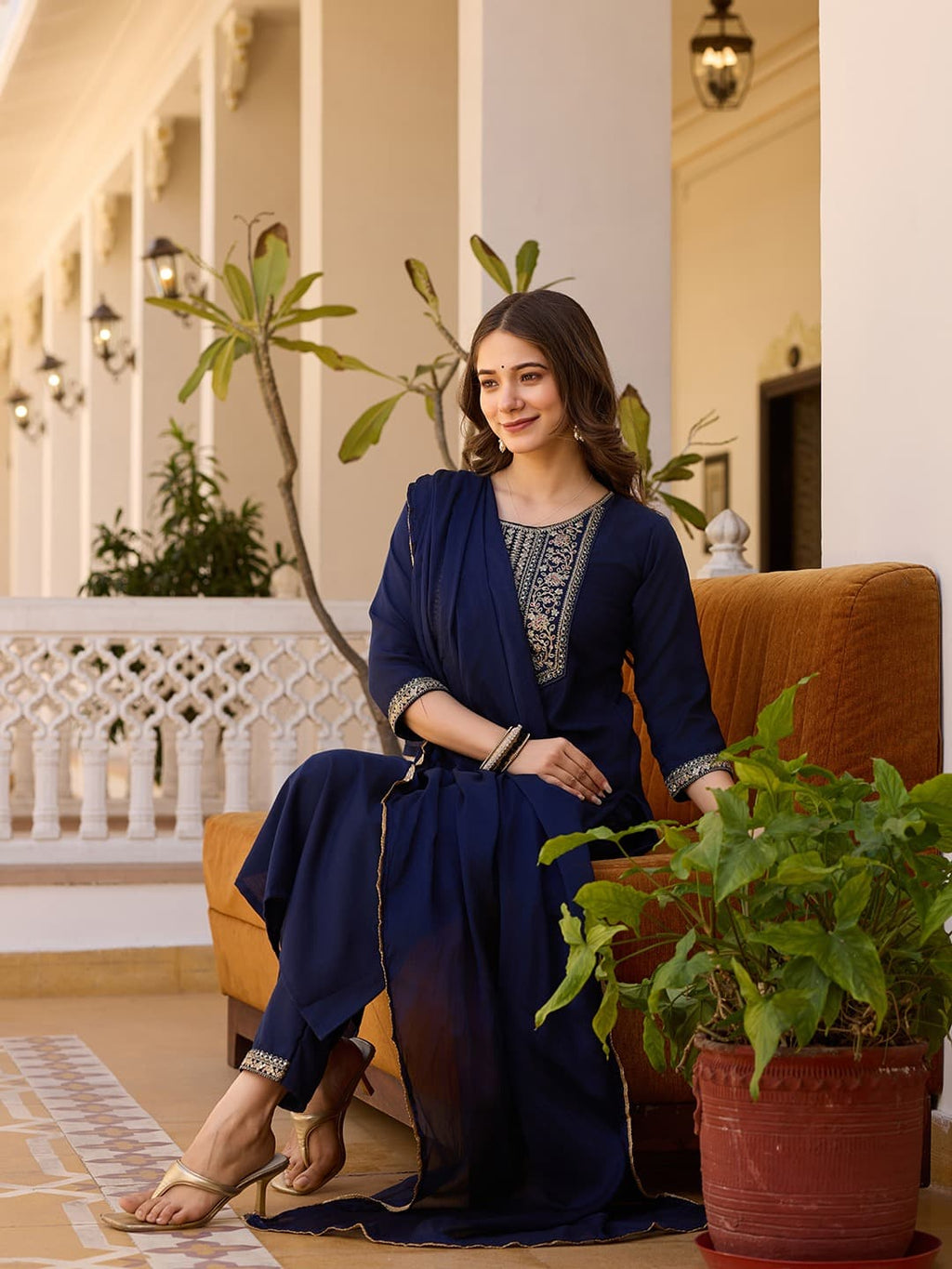 Vellora Rayon Slub Navy Blue Daily Wear Sequins Work Readymade Suit - Distacart