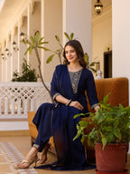 Vellora Rayon Slub Navy Blue Daily Wear Sequins Work Readymade Suit - Distacart