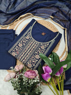 Vellora Rayon Slub Navy Blue Daily Wear Sequins Work Readymade Suit - Distacart