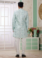 Raivat Ethnic Banarasi Jacquard Embroidery Indo Western Sherwani In Green Colour