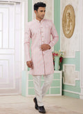 Raivat Ethnic Banarasi Jacquard Embroidery Indo Western Sherwani In Pink Colour