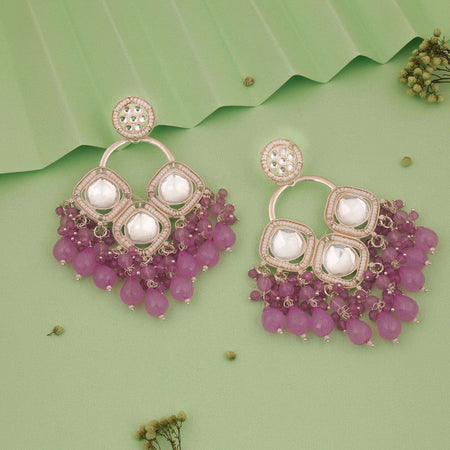 Tehzeeb Creations Gold Polish Lavender Colour Earrings