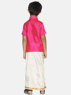 Sethukrishna Pink & White Shirt with Veshti Set For Boys