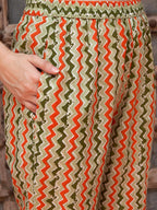Sangria Orange Printed Gotta Patti Detail Pure Cotton A-Line Kurta With Trousers & Dupatta