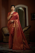Vardha Auburn Red Golden Zari Kanjeevaram Silk Saree