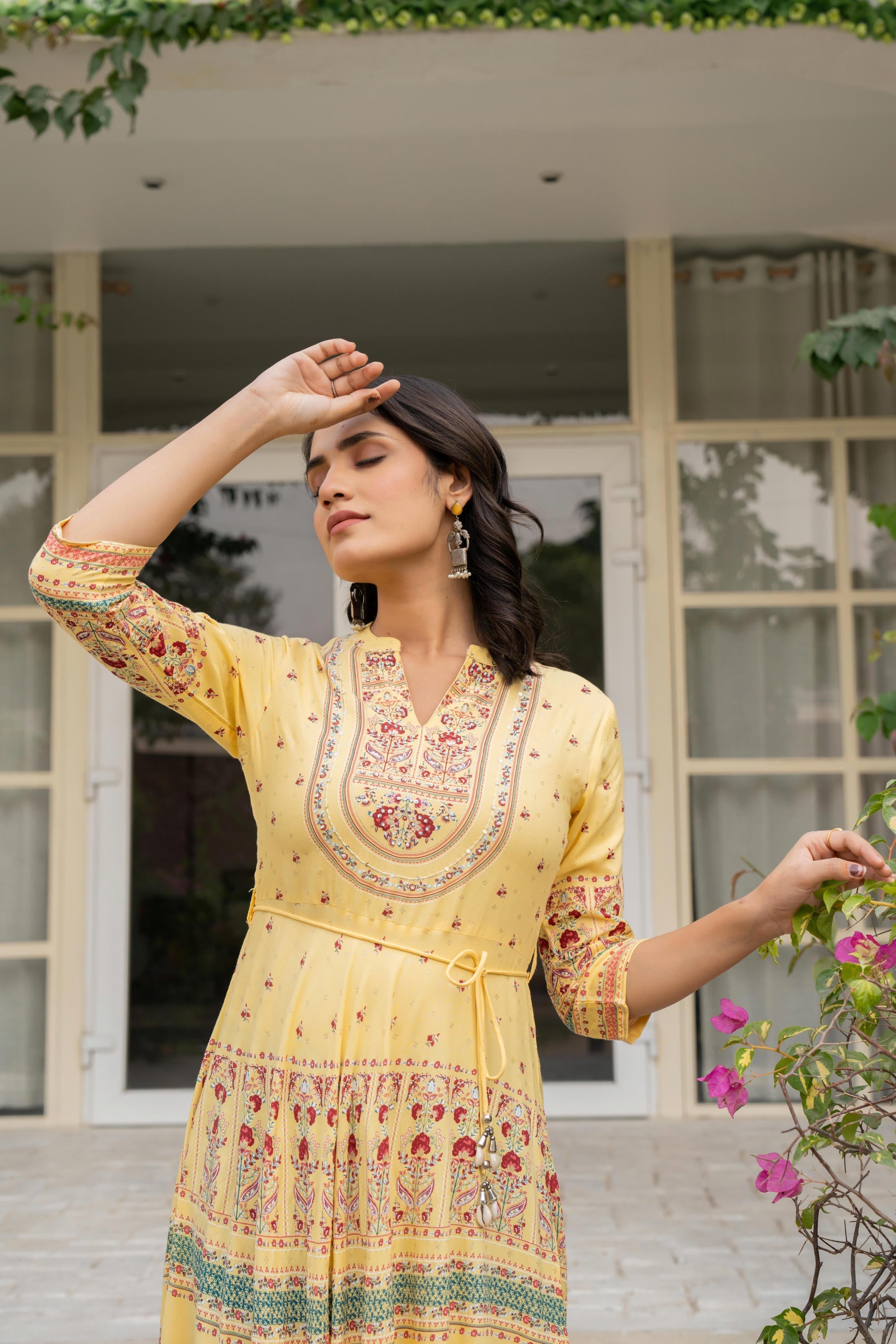 Juniper Women's Yellow Ethnic Motif Printed Rayon Dress With Dori & Kaudis - Distacart