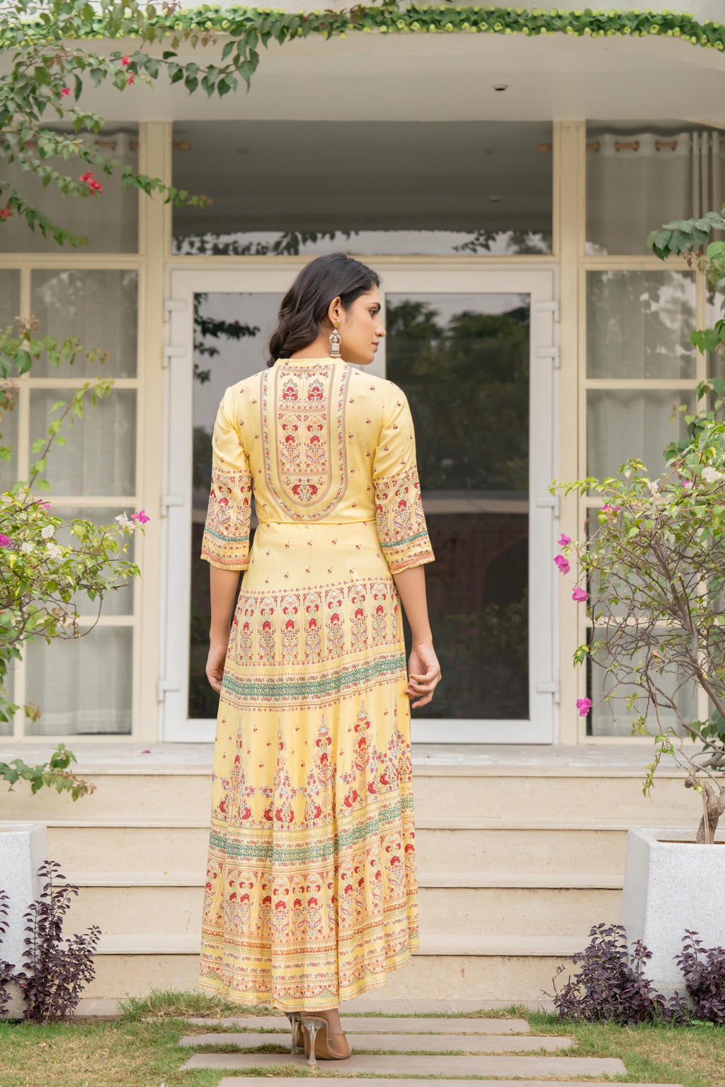 Juniper Women's Yellow Ethnic Motif Printed Rayon Dress With Dori & Kaudis - Distacart