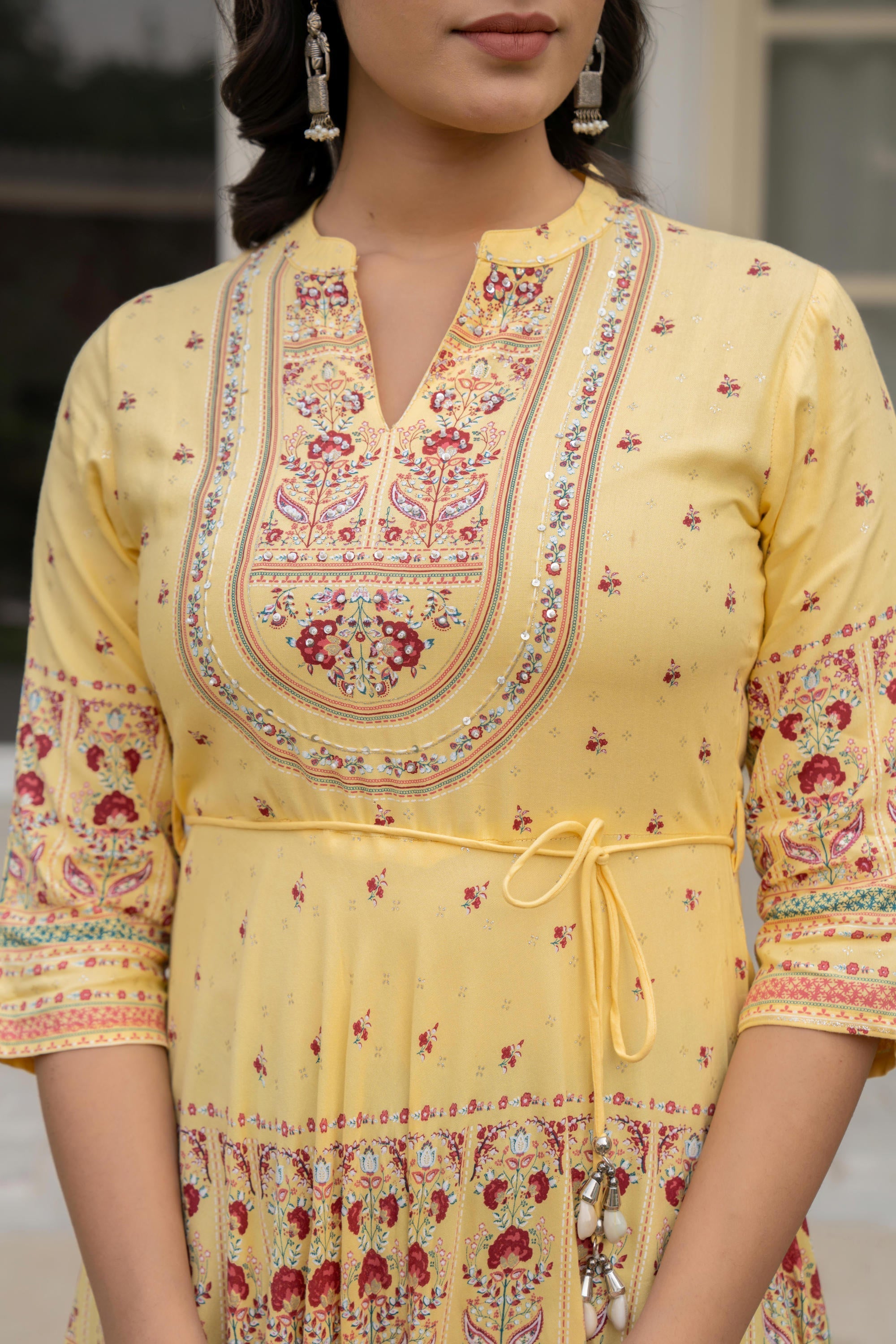 Juniper Women's Yellow Ethnic Motif Printed Rayon Dress With Dori & Kaudis - Distacart