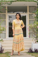 Juniper Women's Yellow Ethnic Motif Printed Rayon Dress With Dori & Kaudis - Distacart