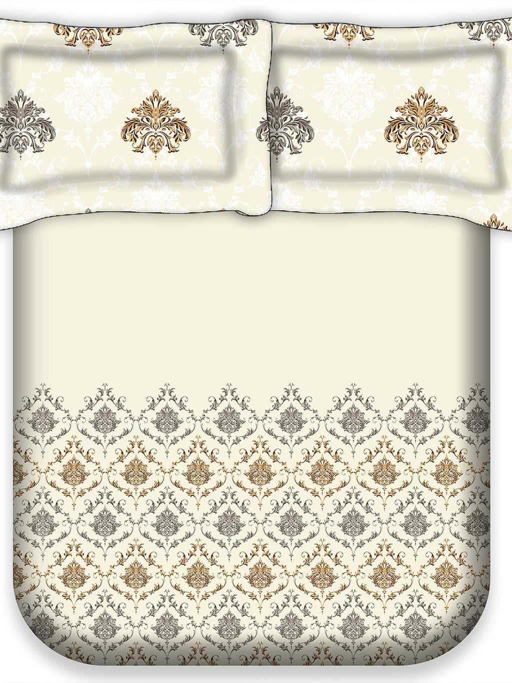 LABHAM Cream-Coloured & Brown Ethnic Motifs Cotton 180 TC King Bedsheet & 2 Pillow Covers