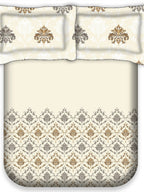 LABHAM Cream-Coloured & Brown Ethnic Motifs Cotton 180 TC King Bedsheet & 2 Pillow Covers