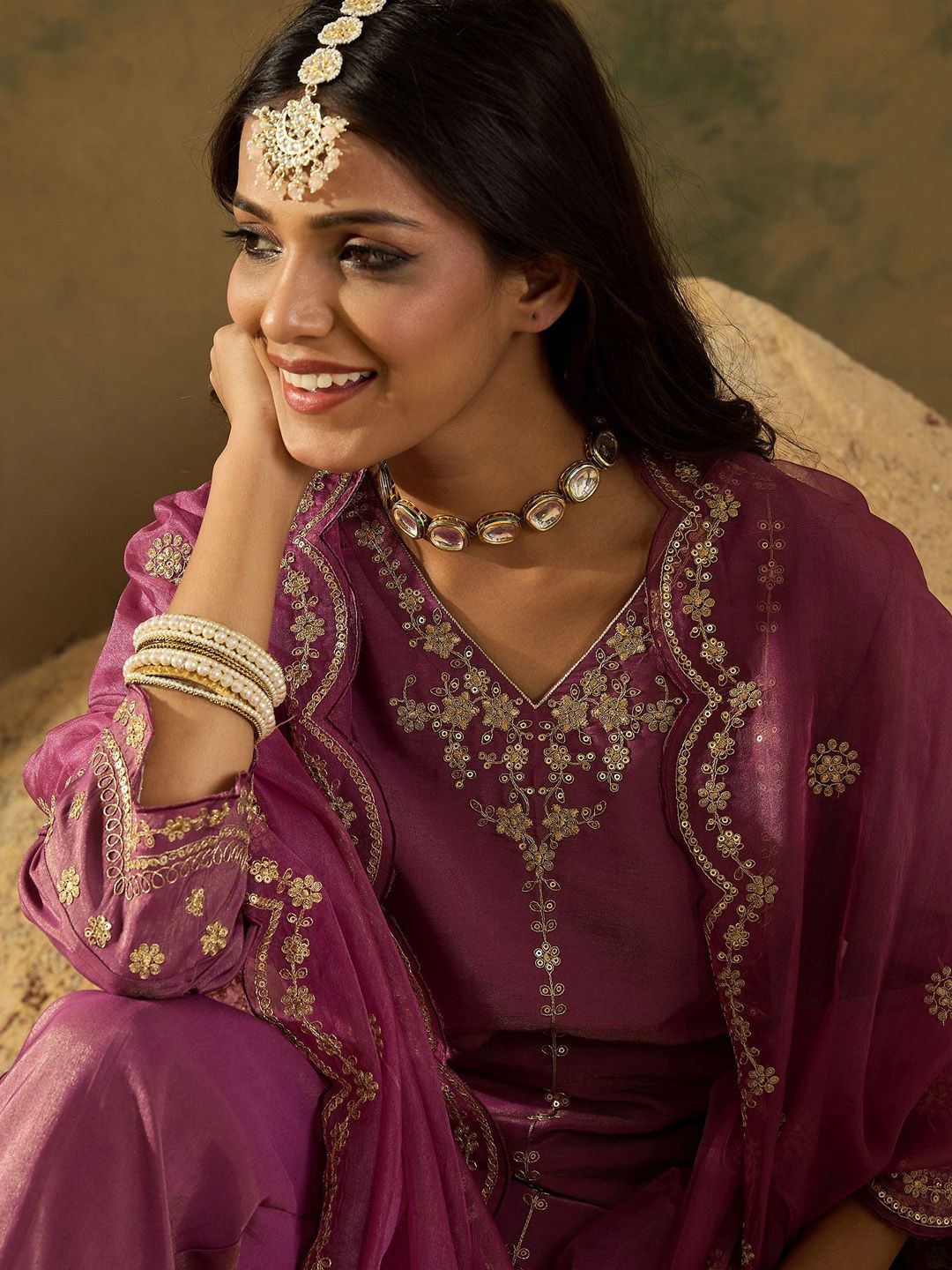 Indo Era Women Floral Embroidered Regular Kurta with Trousers & With Dupatta - Distacart