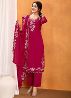 Vellora Pure Vichitra Silk Rani Casual Wear Embroidery Work Readymade Suit - Distacart