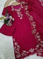 Vellora Pure Vichitra Silk Rani Casual Wear Embroidery Work Readymade Suit - Distacart