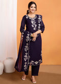 Vellora Pure Vichitra Silk Purple Casual Wear Embroidery Work Readymade Suit - Distacart