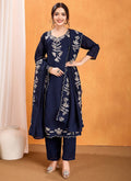 Vellora Pure Vichitra Silk Blue Casual Wear Embroidery Work Readymade Suit - Distacart