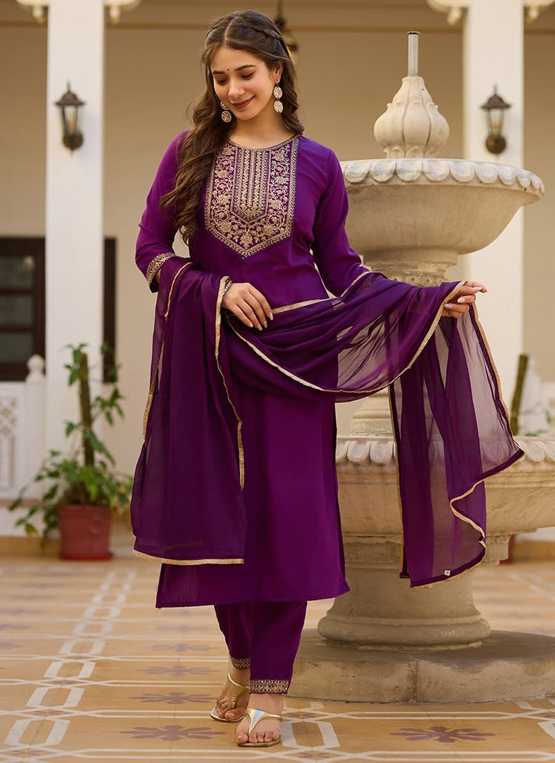 Vellora Rayon Slub Purple Casual Wear Sequins Work Readymade Suit - Distacart