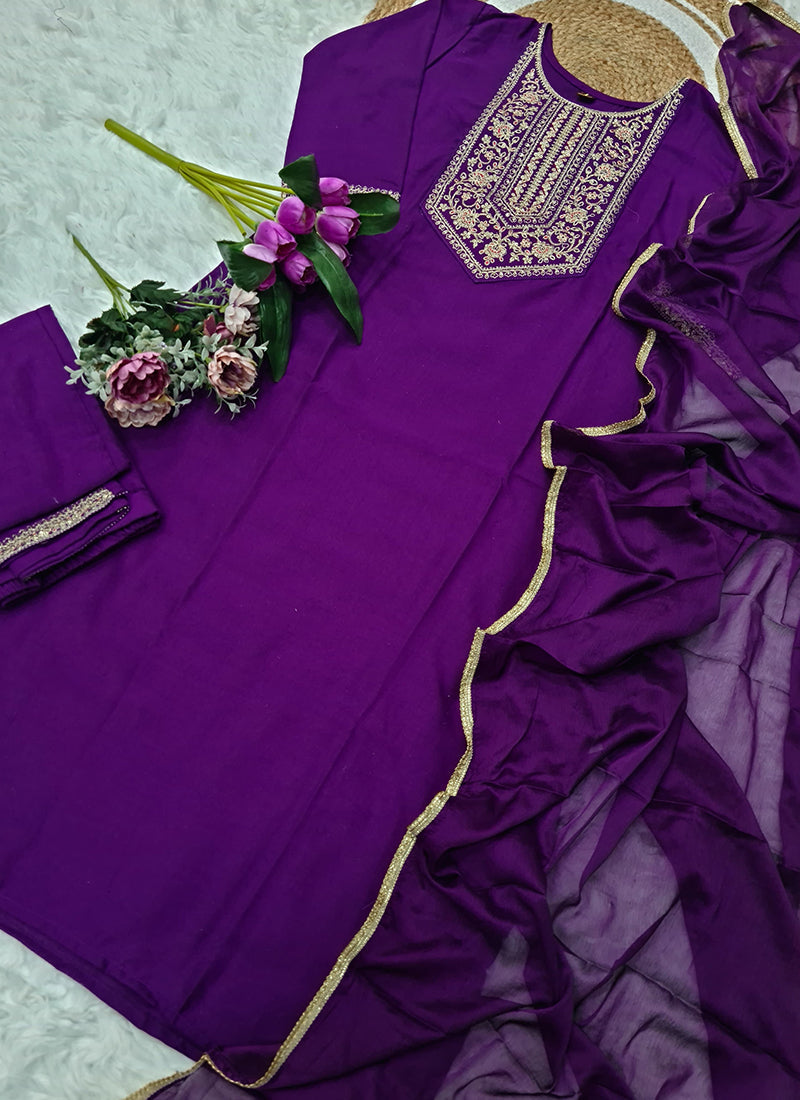Vellora Rayon Slub Purple Casual Wear Sequins Work Readymade Suit - Distacart