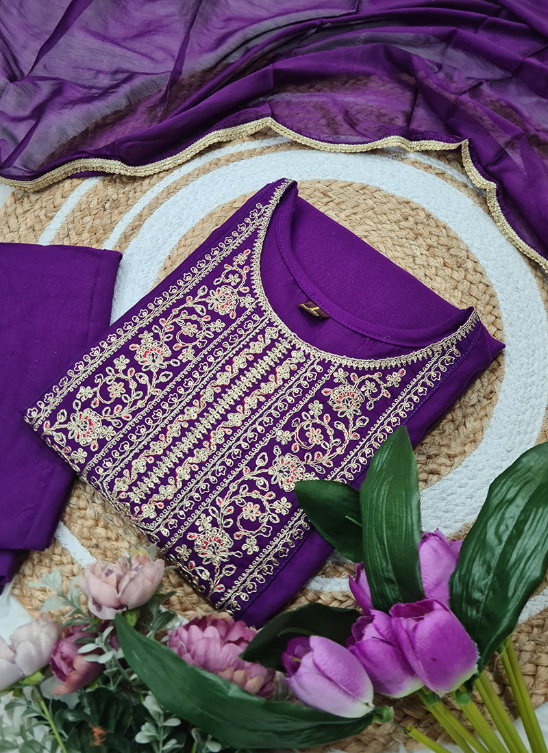 Vellora Rayon Slub Purple Casual Wear Sequins Work Readymade Suit - Distacart