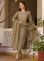 Vellora Rayon Slub Mint Green Casual Wear Sequins Work Readymade Suit - Distacart