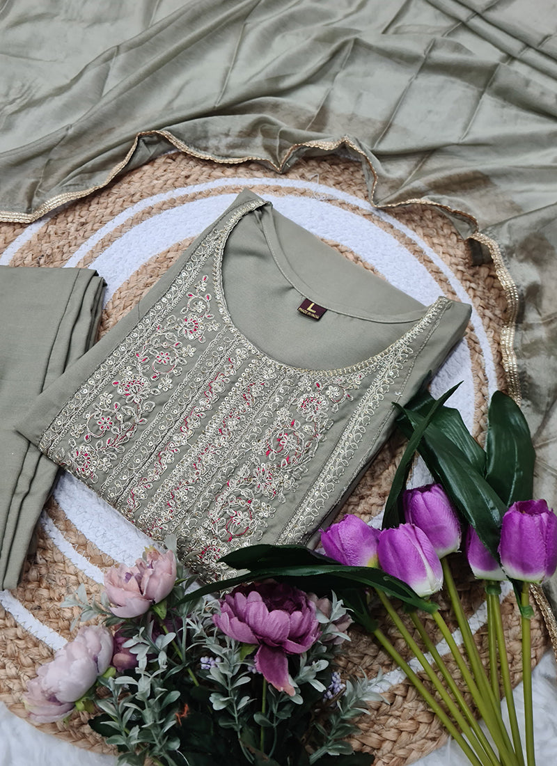 Vellora Rayon Slub Mint Green Casual Wear Sequins Work Readymade Suit - Distacart