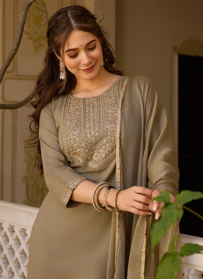 Vellora Rayon Slub Mint Green Casual Wear Sequins Work Readymade Suit - Distacart