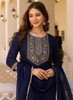 Vellora Rayon Slub Blue Casual Wear Sequins Work Readymade Suit - Distacart