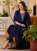 Vellora Rayon Slub Blue Casual Wear Sequins Work Readymade Suit - Distacart