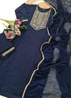 Vellora Rayon Slub Blue Casual Wear Sequins Work Readymade Suit - Distacart