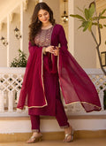 Vellora Rayon Slub Burgundy Casual Wear Sequins Work Readymade Suit - Distacart