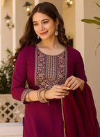 Vellora Rayon Slub Burgundy Casual Wear Sequins Work Readymade Suit - Distacart
