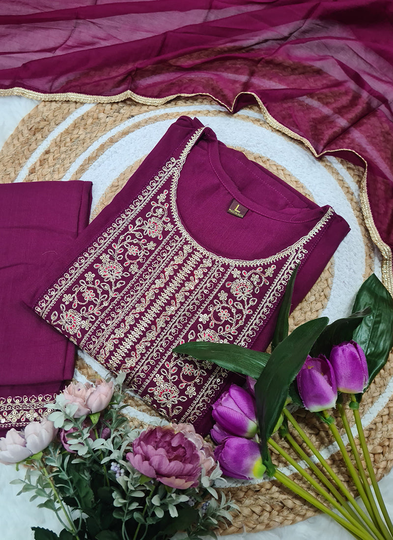Vellora Rayon Slub Burgundy Casual Wear Sequins Work Readymade Suit - Distacart