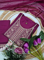 Vellora Rayon Slub Burgundy Casual Wear Sequins Work Readymade Suit - Distacart