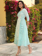 Juniper Mint Ethnic Motif Printed Pure Cotton Flared Maxi Dress With Beads & Sequins - Distacart