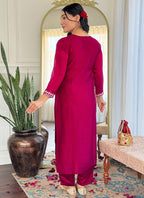Vellora Vichitra Silk Hot Pink Casual Wear Embroidery Readymade Salwar Suit - Distacart