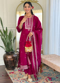 Vellora Vichitra Silk Hot Pink Casual Wear Embroidery Readymade Salwar Suit - Distacart