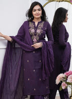 Vellora Rayon Slub Silk Violet Casual Wear Embroidery Readymade Salwar Suit - Distacart