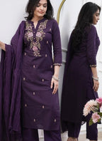 Vellora Rayon Slub Silk Violet Casual Wear Embroidery Readymade Salwar Suit - Distacart