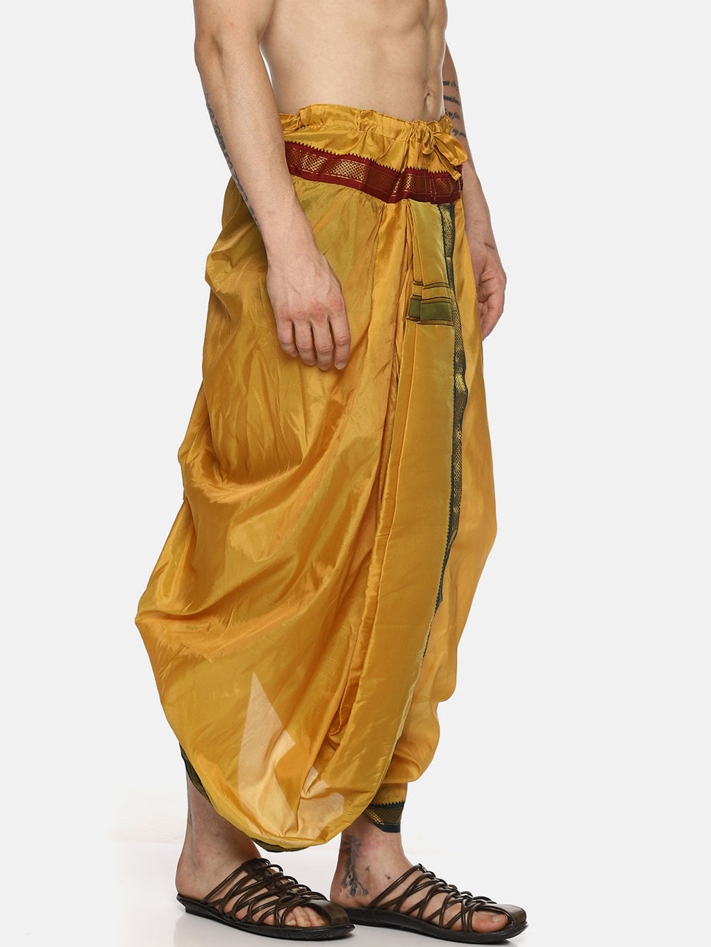Sethukrishna Men Yellow Solid Readymade Dhoti Pants With Angavastram - Distacart