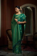 Vardha Teal Green Golden Zari Kanjeevaram Silk Saree
